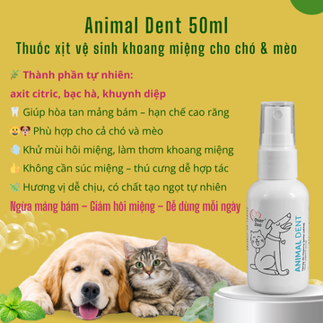 Animal Dent 50ml - Xịt vệ sinh răng miệng cho chó & mèo ngừa mảng bám – giảm hôi miệng