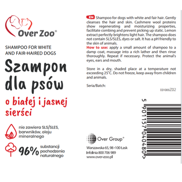 Shampoo For Dogs With White Or Light Coat 250ml - Sữa Tắm Cho Chó Lông Trắng Và Sáng Màu